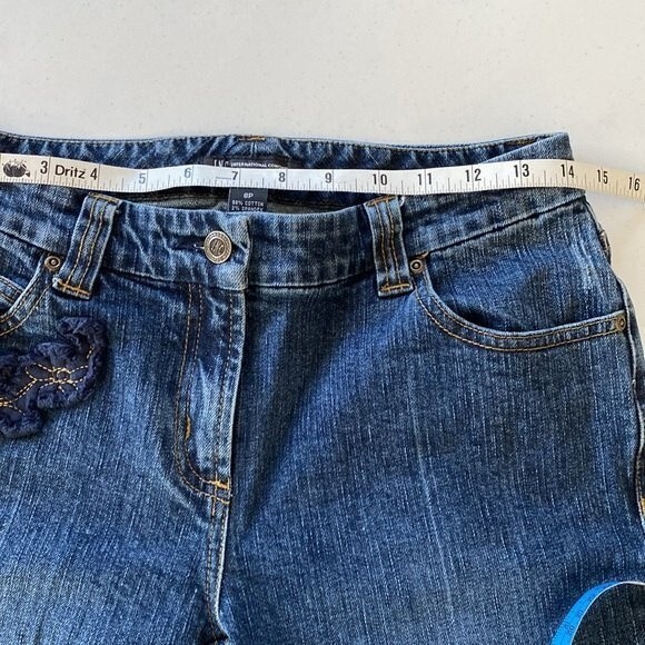 INC Floral Embroidered Boot Cut Distressed Jeans Mid-Rise Stretch Cottagecore - Picture 11 of 16